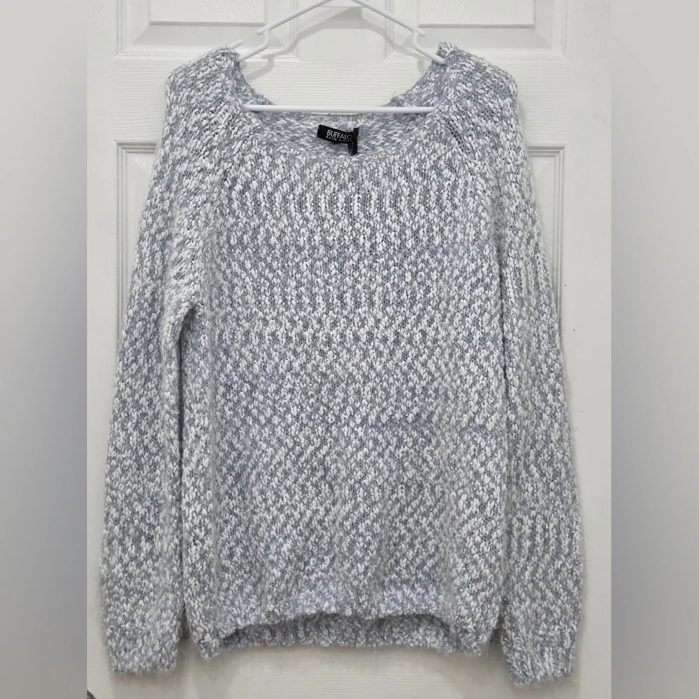 Buffalo David Bitton Blue and White Knit Acrylic Eyelash Sweater Size XL